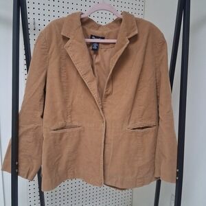Denim & Co 2X Corduroy Blazer Jacket Camel Brown Fall Minimalist Vintage Classic